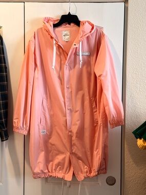 Chocolate Pastel Pink Hooded Raincoat - Lightweight Long Jacket